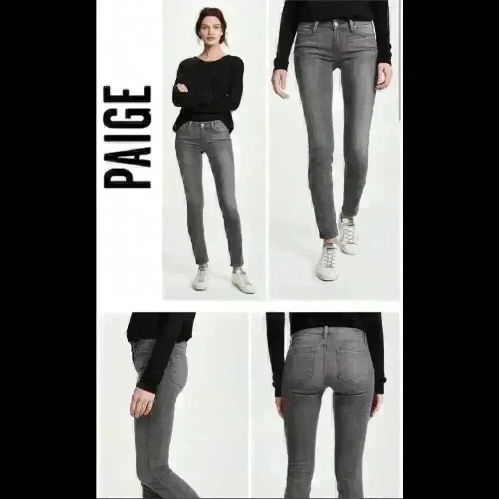 New Paige Verdugo Ankle Mid Rise Ultra Skinny Jeans Sterling Destruct Womens 27